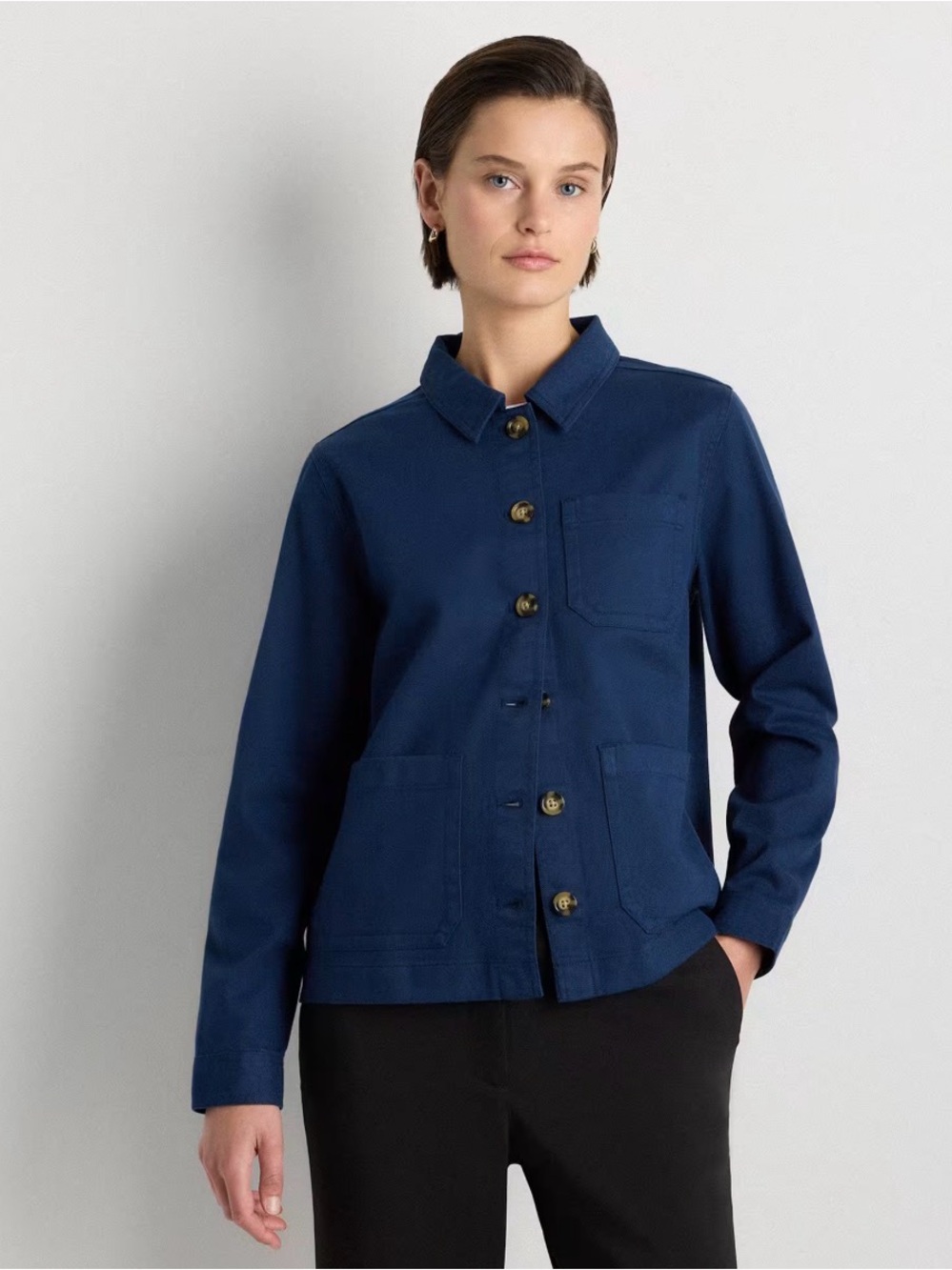 Quince Navy Cotton Button-Front Utility Jacket